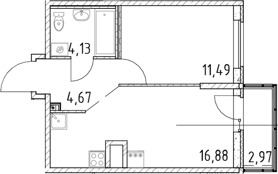 1-комнатная квартира 37.17 м², 18/23 эт., ЖК «Город Первых»